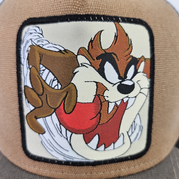 Taz Devil Logo Cartoon Gold Star Snapback Brown Front Gray Mesh Hat / Cap - Picture 2 of 9